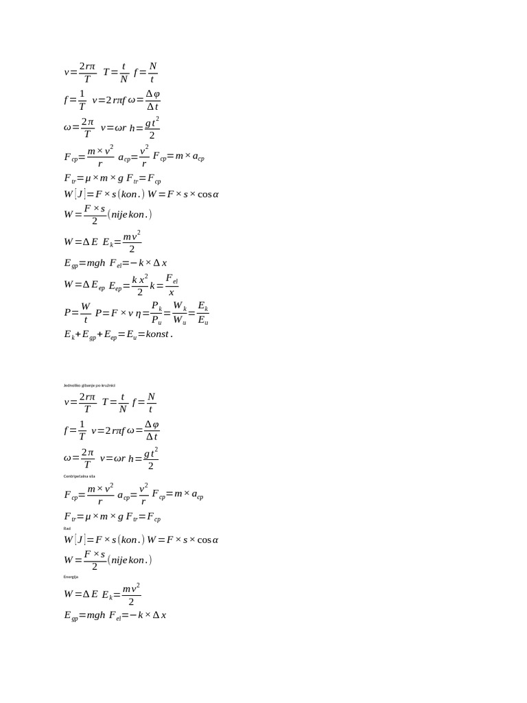 Physics Formulas: Motion, Energy, Force | PDF