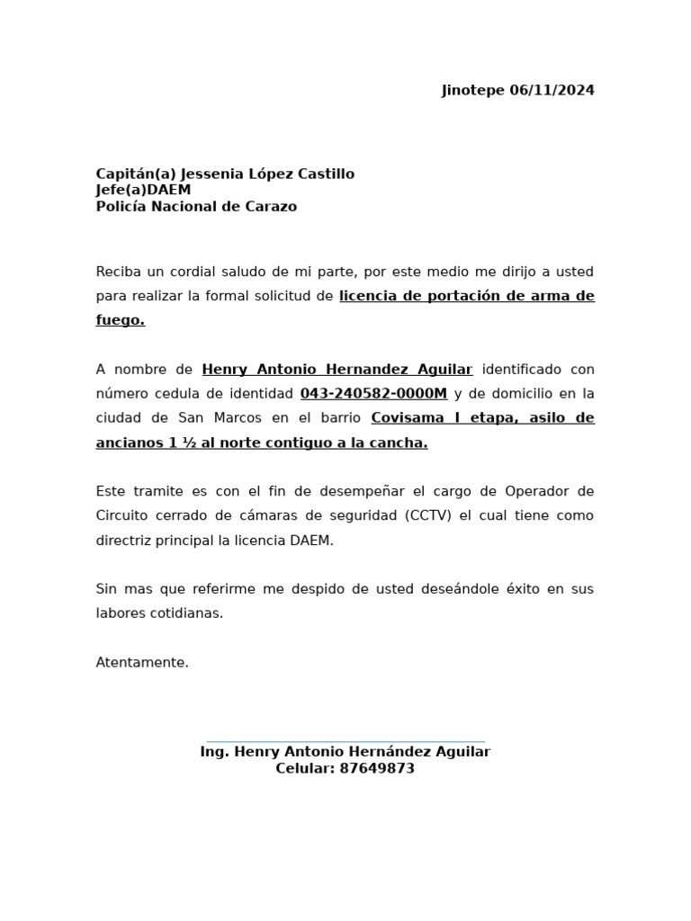 Solicitud de Licencia DAEM en Nicaragua | PDF