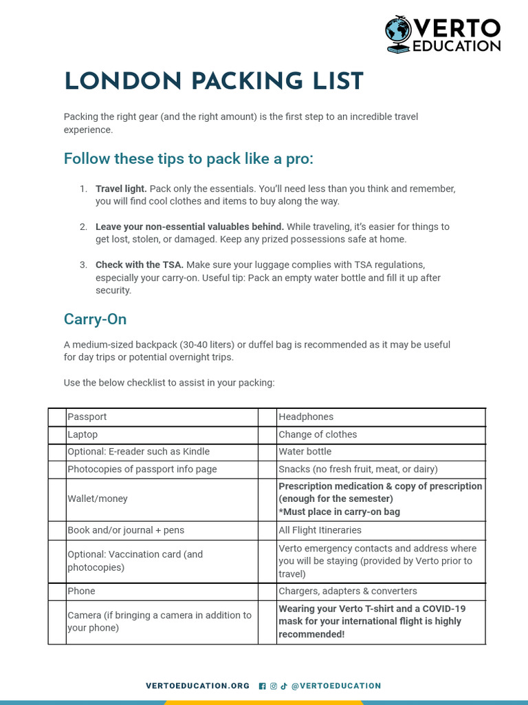 London Packing List | PDF | Clothing | Sweater