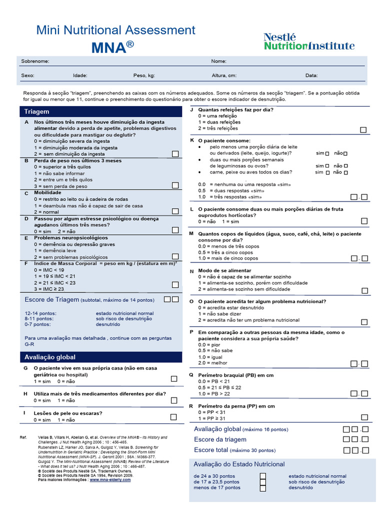 Avaliação Nutricional MNA: Triagem e Resultados | PDF