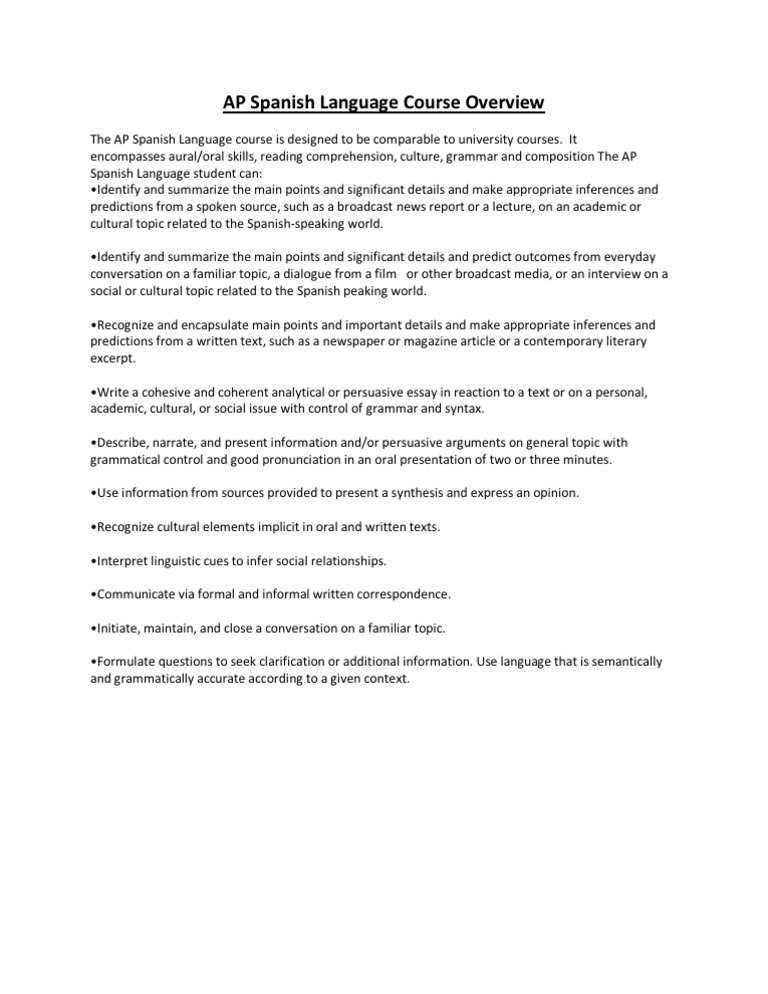 AP Spanish Language Course Overview | PDF | Social Science | Language ...