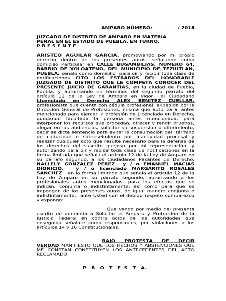 Amparo contra orden de aprehensión en Puebla | PDF | Caso de ley | Queja