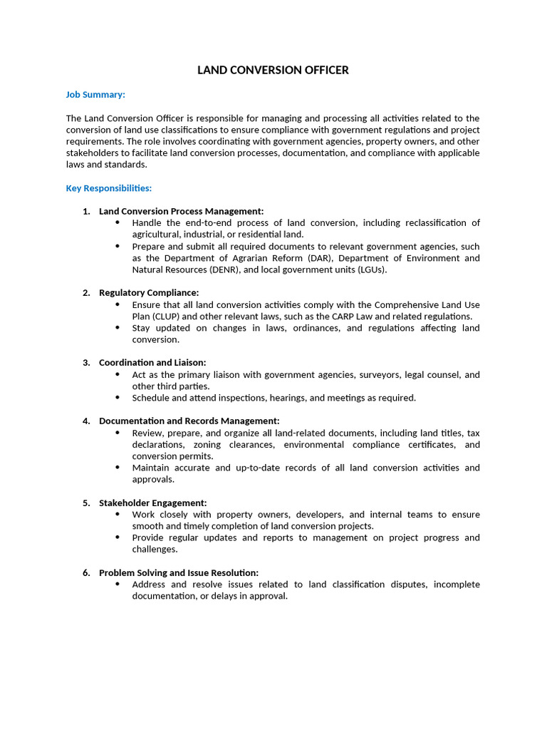 Land Conversion Officer | PDF | Regulatory Compliance | Zoning