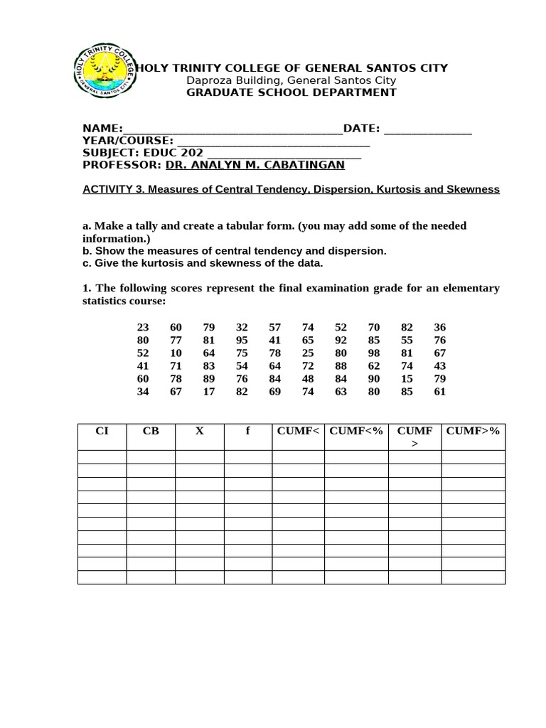 ACTIVITY 3. Measures of Central Tendency and Dispersion | PDF