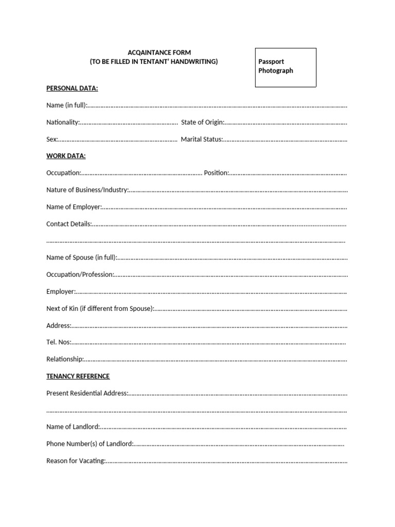 Tenant Information and KYC Form | PDF | Real Property Law | Renting