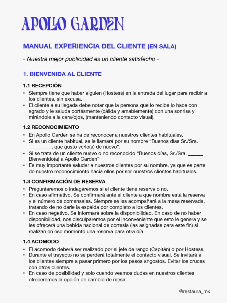Manual de Atención al Cliente en Restaurante | PDF | Camareros | café