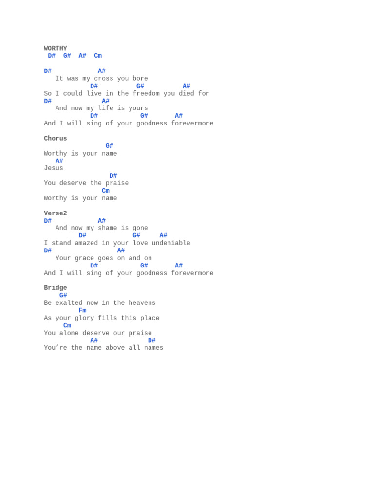 Worthy Is Your Name Chords and Lyrics | PDF