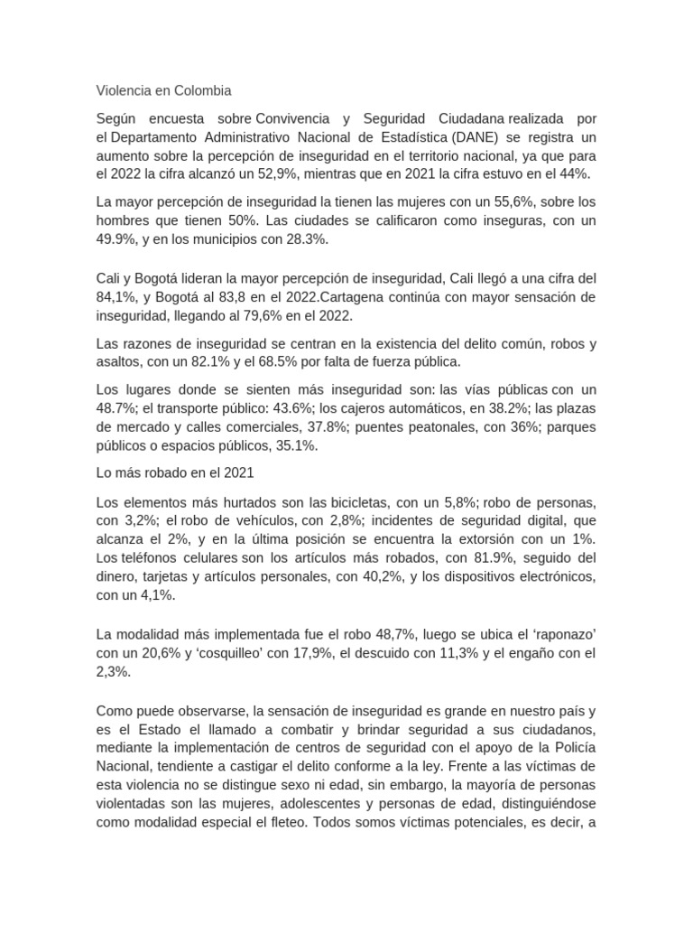 Violencia en Colombia | PDF | Crímenes | Crimen y violencia