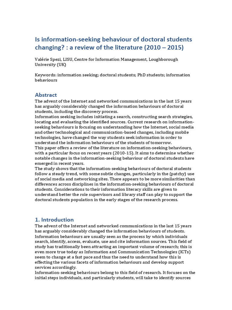 Evolving Information-Seeking of PhD Students | PDF | Libraries | Science