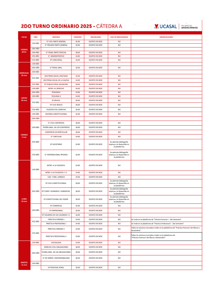 Horarios de Clases de Derecho 2024 | PDF | Ética profesional | Justicia