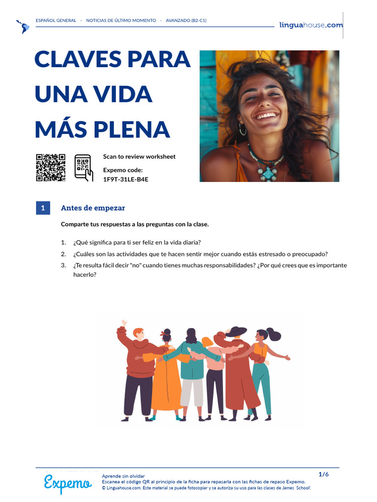 Claves para Una Vida Mas Plena Centro - Americano Spanish Teacher B2 C1 ...