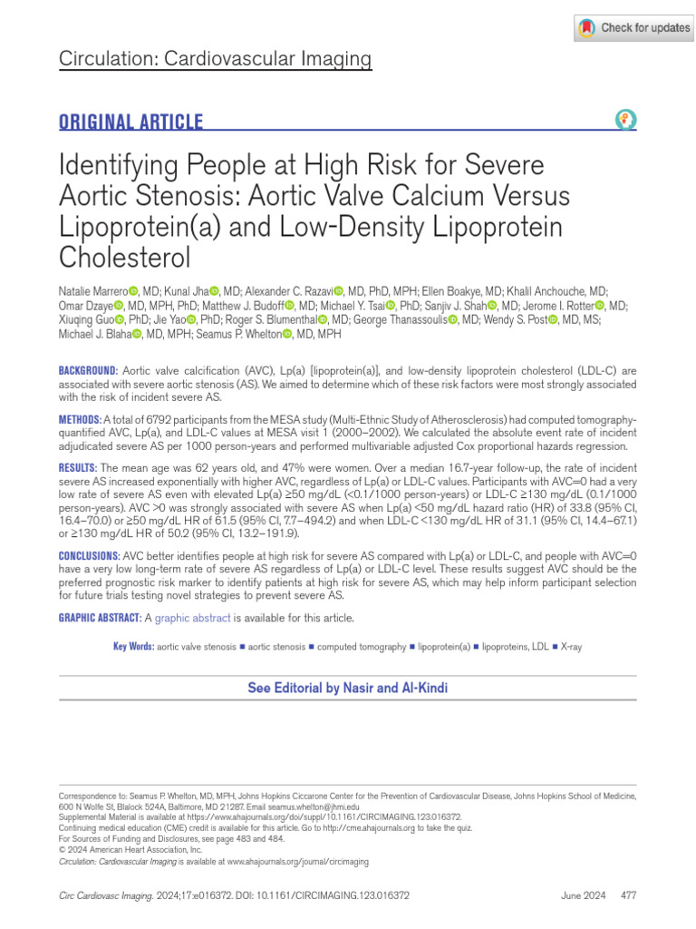 Marrero Et Al 2024 Identifying People at High Risk For Severe Aortic ...