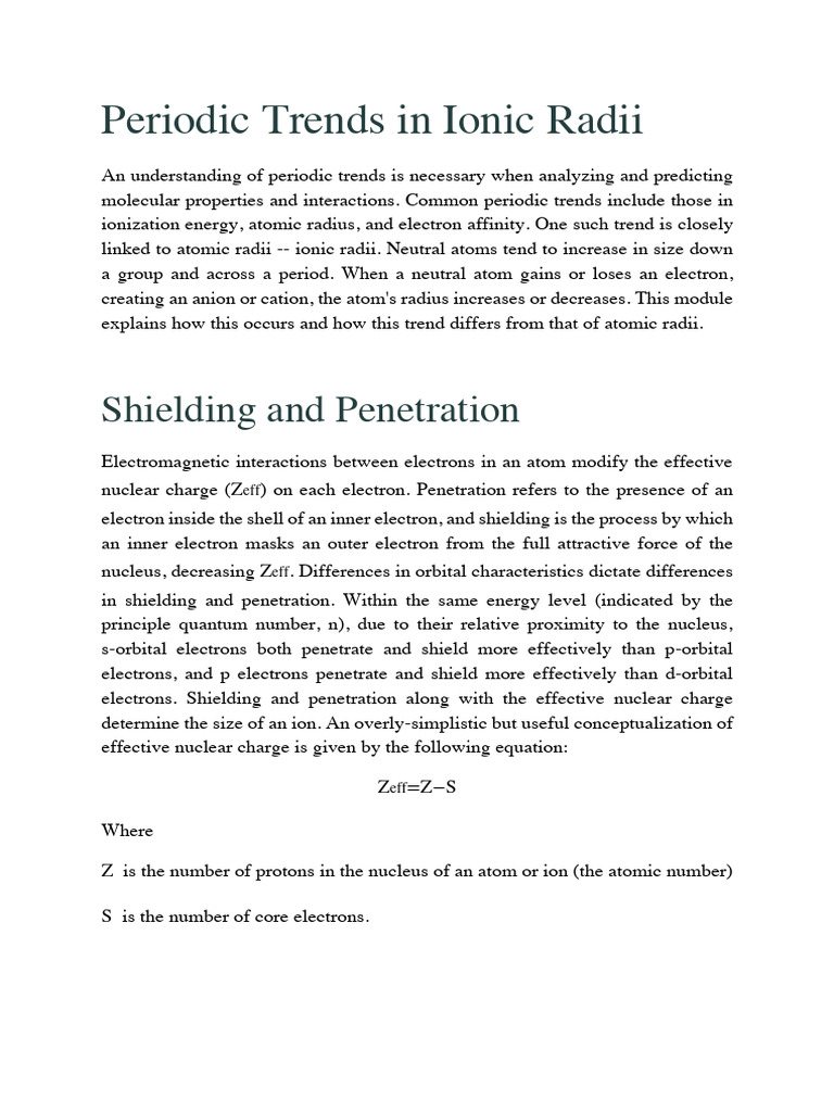 Periodic Trends in Ionic Radii | PDF | Ion | Salt (Chemistry)