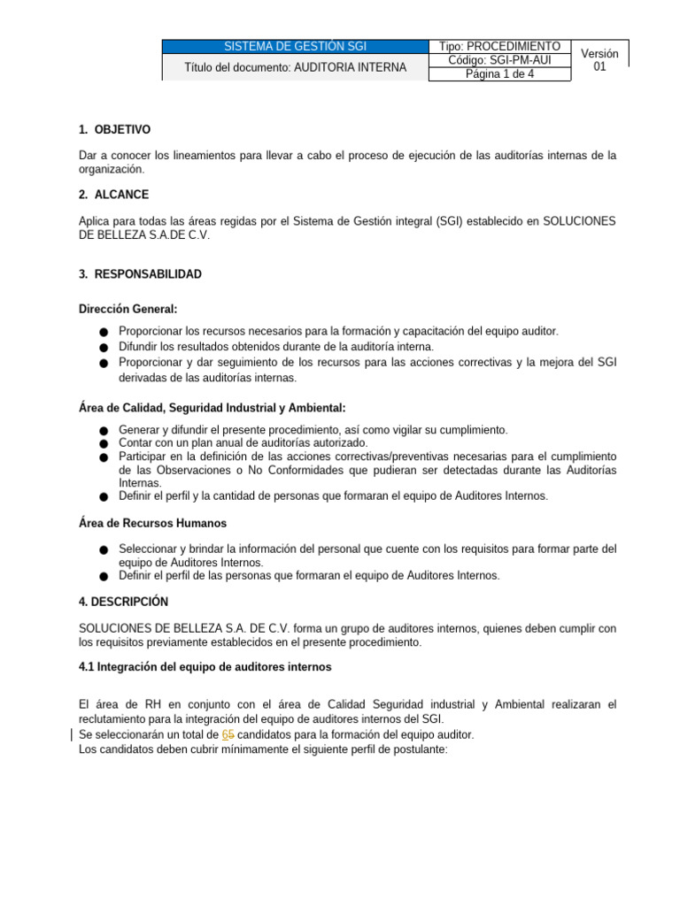 Procedimiento de Auditoría Interna SGI | PDF | Auditoría | Contralor