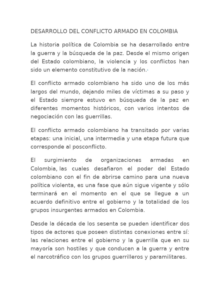 Conflicto Armado en Colombia: Etapas y Retos | PDF | Colombia | Guerra ...