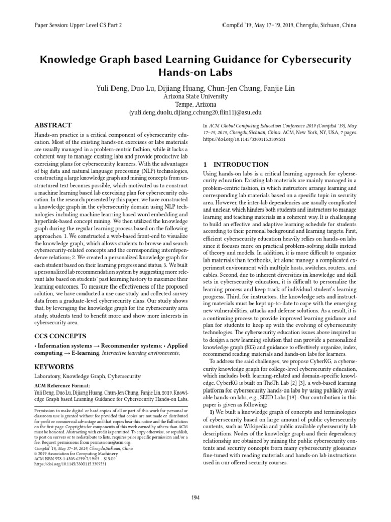 Cybersecurity Lab Guidance via Knowledge Graph | PDF | Computing