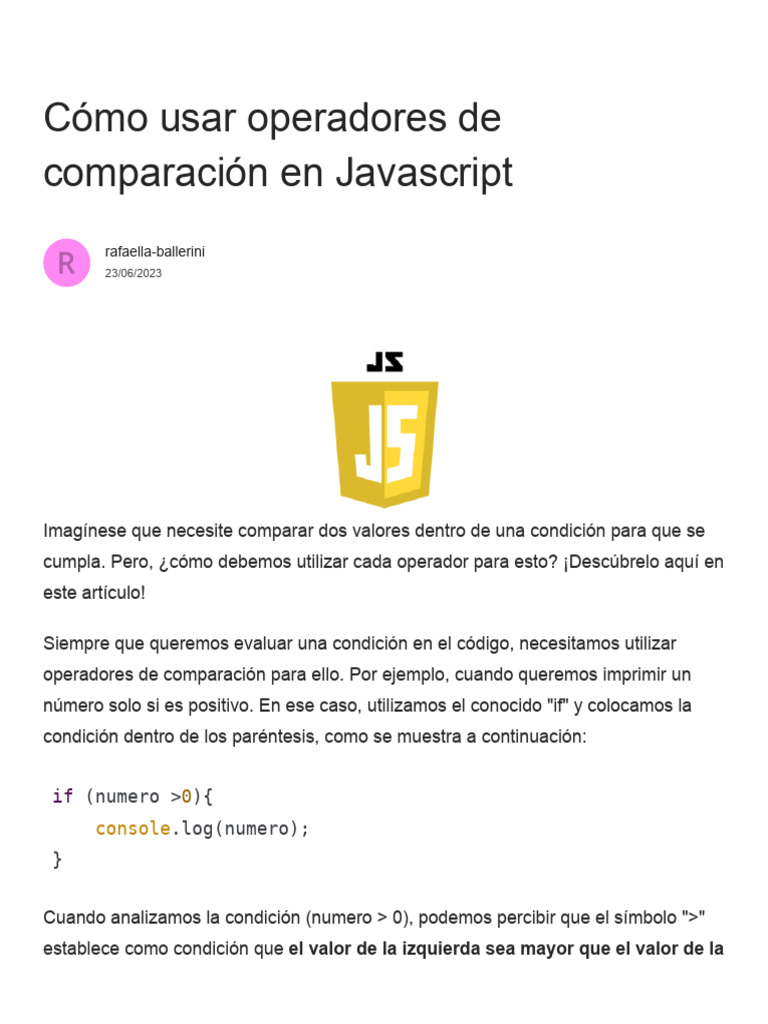 Cómo Usar Operadores de Comparación en Javascript | PDF | Programación ...