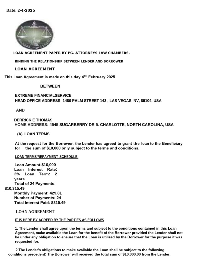 Loan Agreement: $10,000 Terms & Conditions | PDF | Loans | Interest