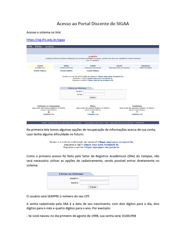 Acesso e Uso do SIGAA Discente | PDF | Senha | Informática