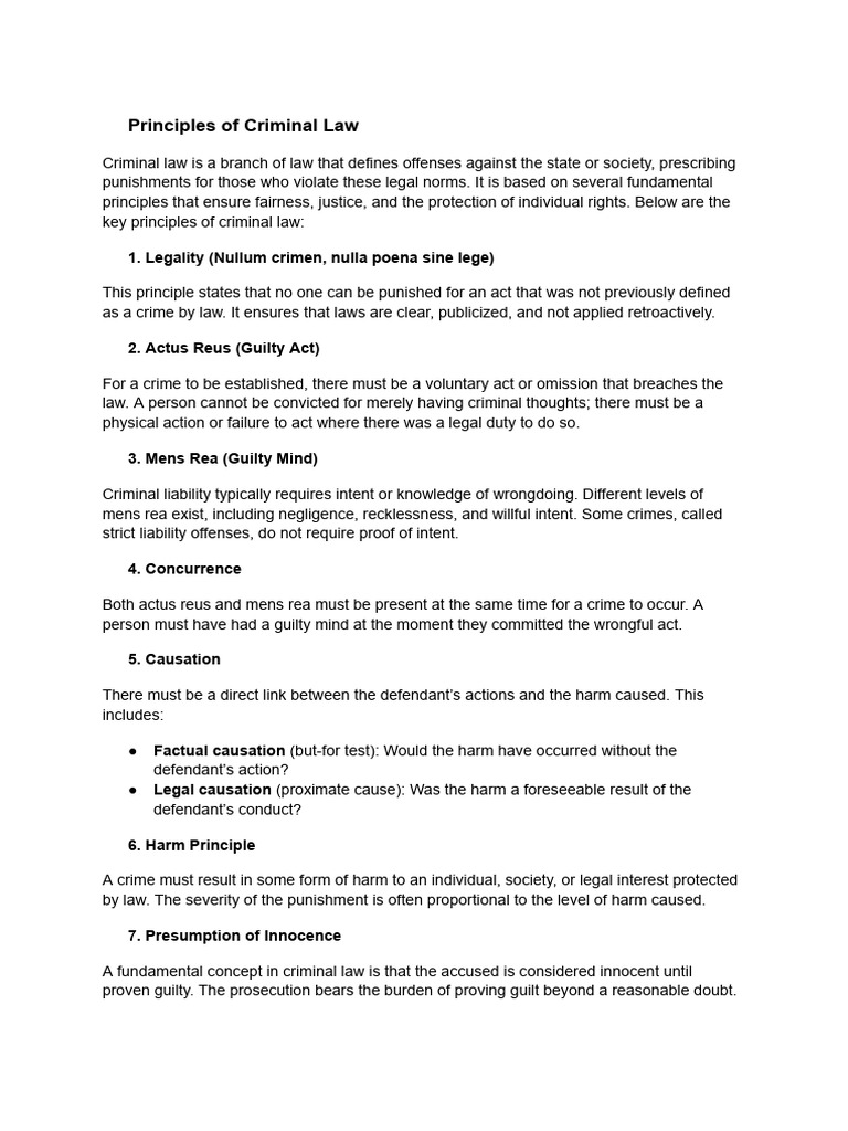 Key Principles of Criminal Law | PDF | Criminal Law | Mens Rea