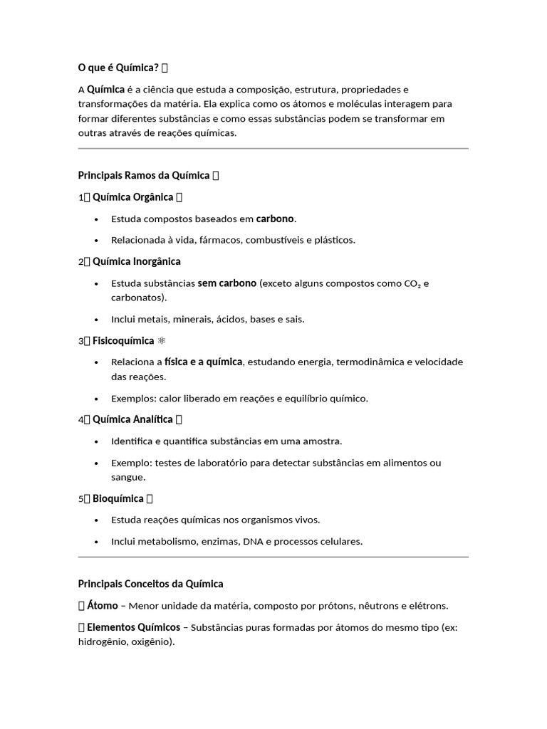 Introdução aos Ramos da Química | PDF