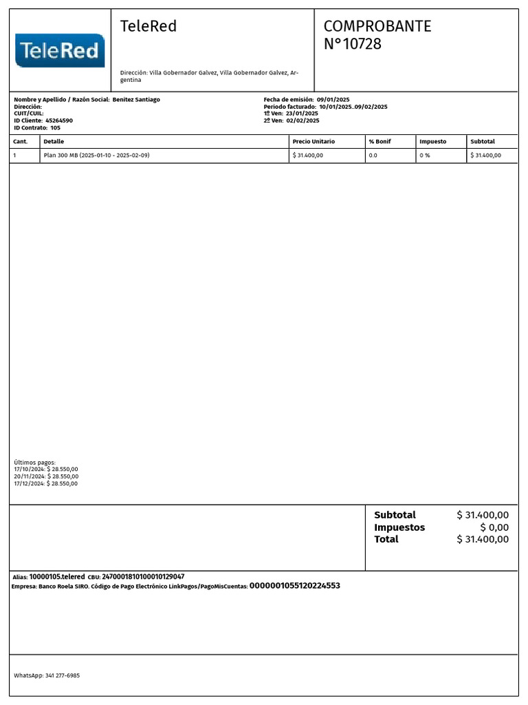 Factura TeleRed Enero 2025 | PDF