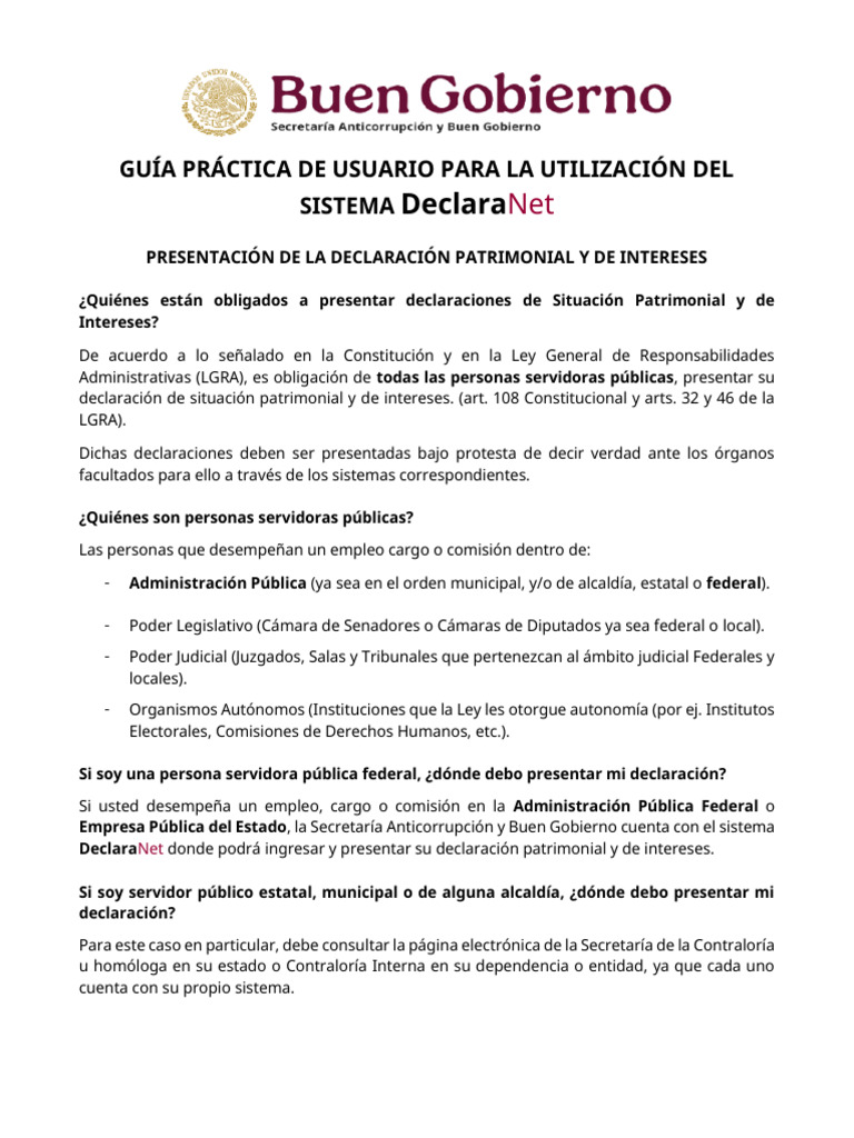 Guía DeclaraNet para Servidores Públicos | PDF | Administración Pública ...