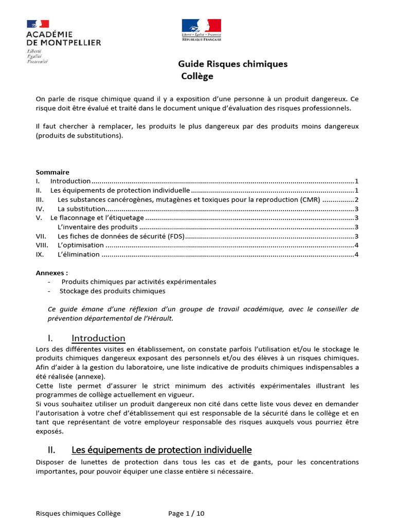 Guide des Risques Chimiques au Collège | PDF | Chimie | Substances ...