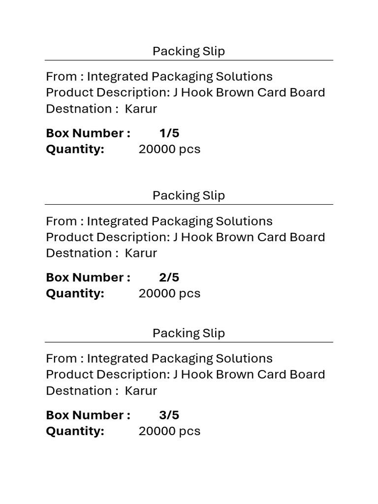 Packing Slip - Integrated - PO 324 - J Hook | PDF