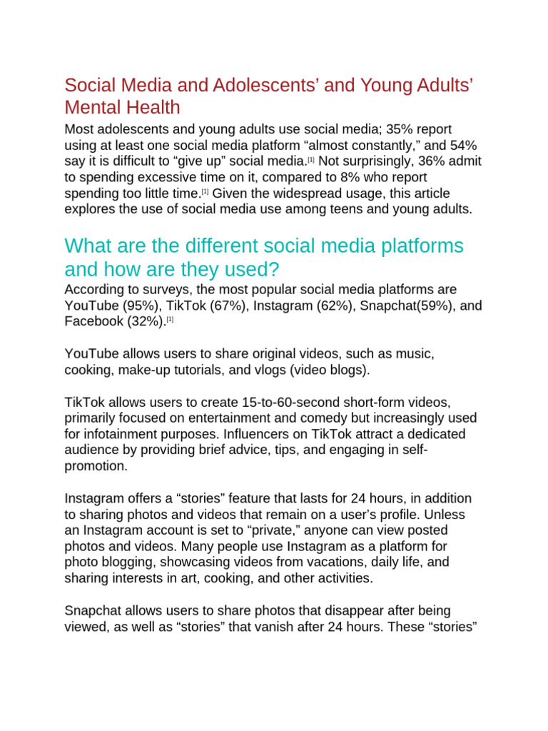 Social Media and Adolescents | PDF | Popular Culture & Media Studies ...