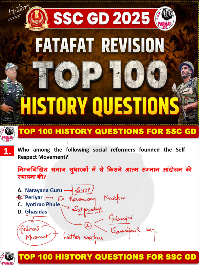 Top - 100 History Questions For SSC GD | PDF