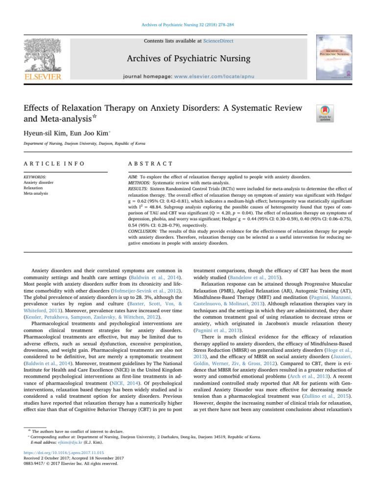 Effects of Relaxation Therapy On Anxiety | PDF | Cognitive Behavioral ...