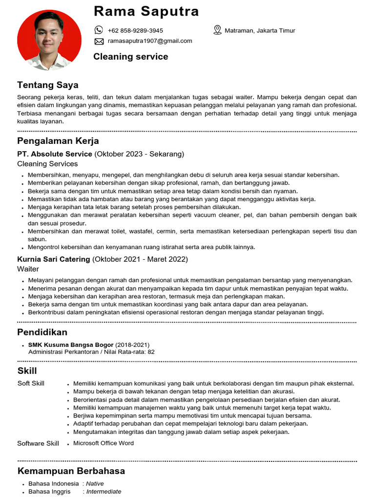 Profil Profesional Rama Saputra | PDF