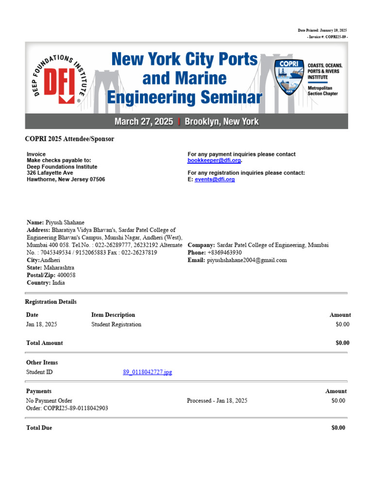 COPRI 2025 Invoice for Attendee/Sponsor | PDF | Payments | Banking ...