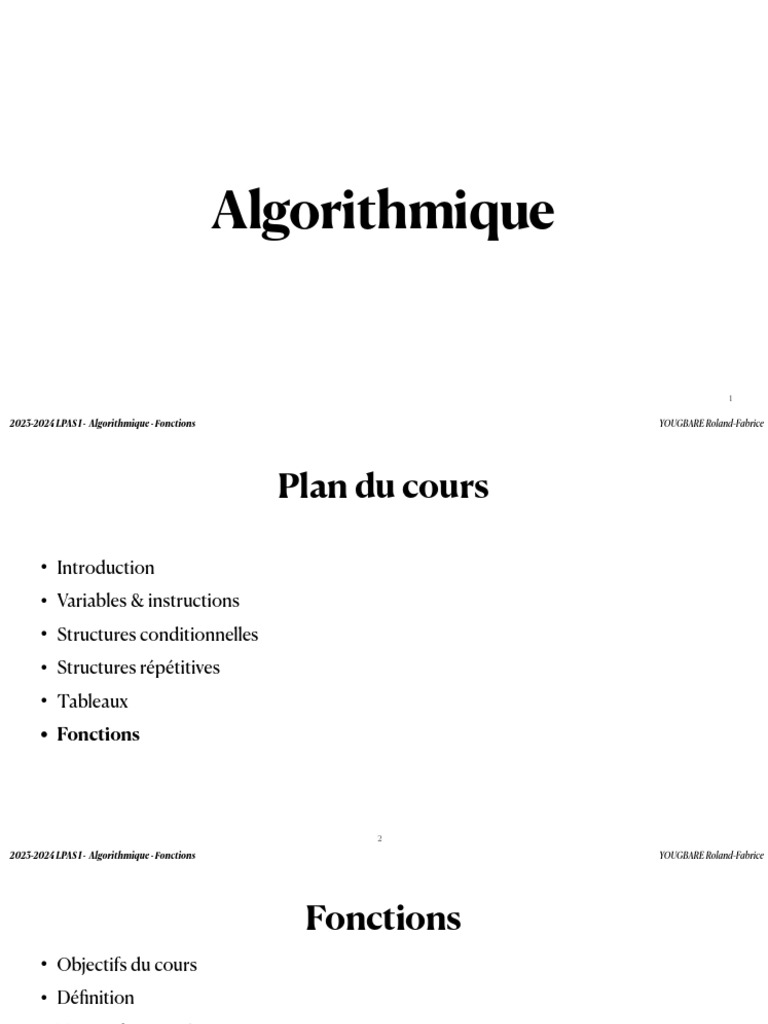 Introduction à l'Algorithmique et Fonctions | PDF | Algorithmes ...