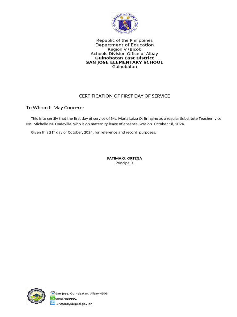 Certification of Substitute Teacher Service | PDF