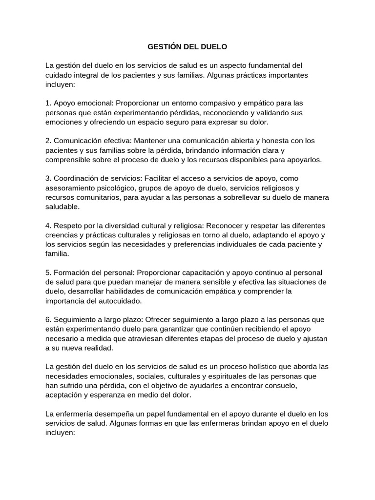 Gestión del Duelo en Servicios de Salud | PDF | Dolor | Enfermería