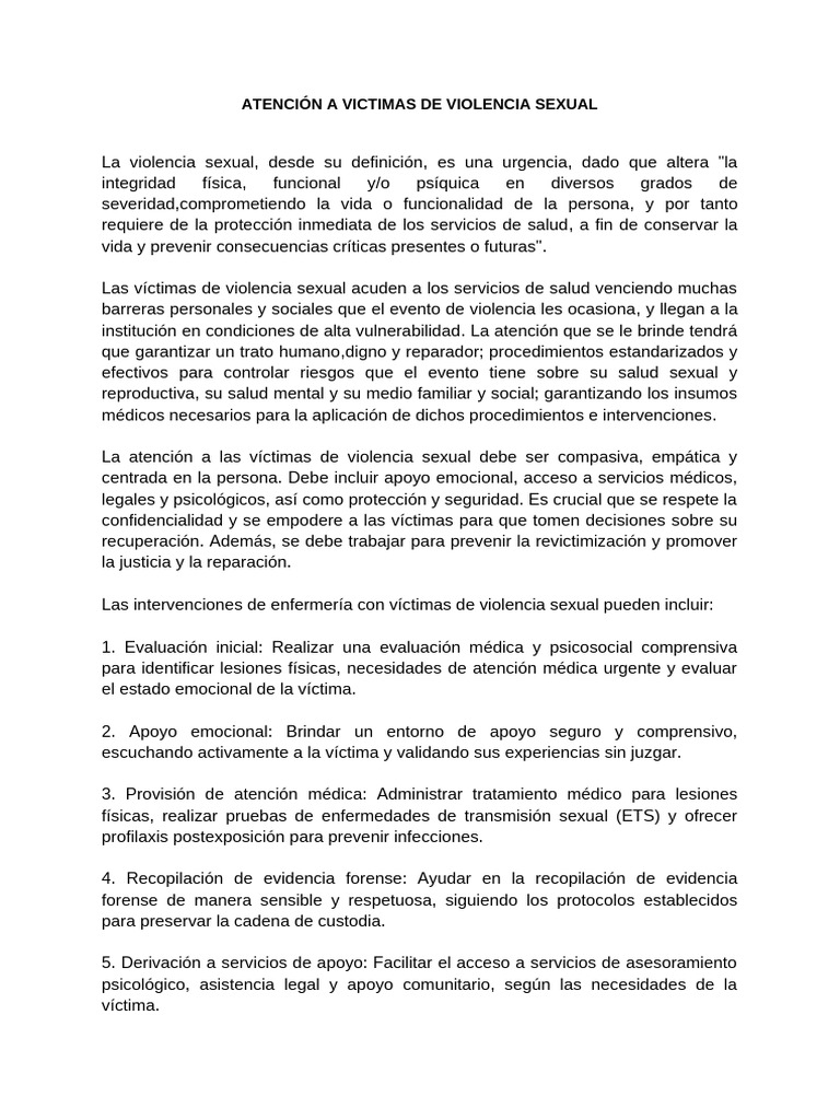 Atención Integral a Víctimas de Violencia Sexual | PDF | Cuidado de la ...