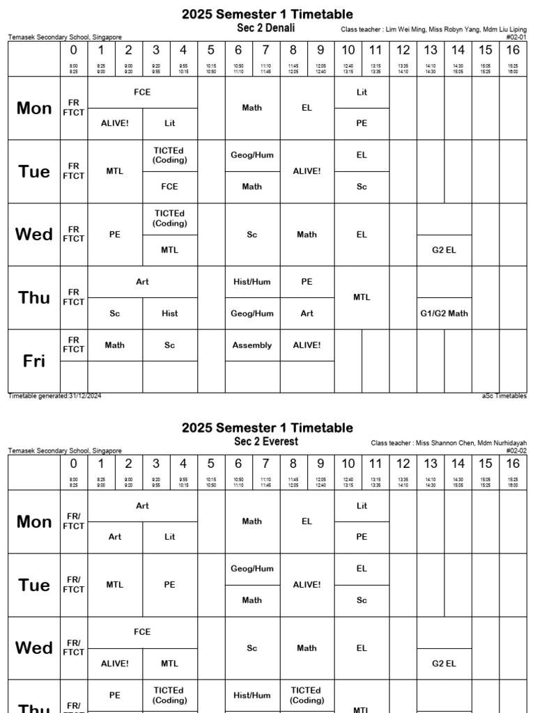 2025 Sec 2 Timetable Overview Pdf