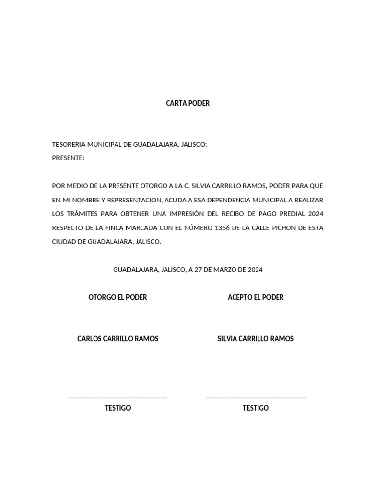 Carta Poder para Trámites Prediales | PDF