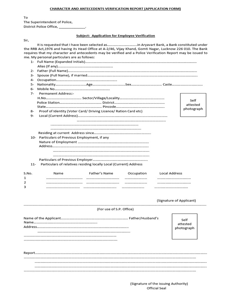 Applicationform For Police Verification | PDF | Applications Of ...