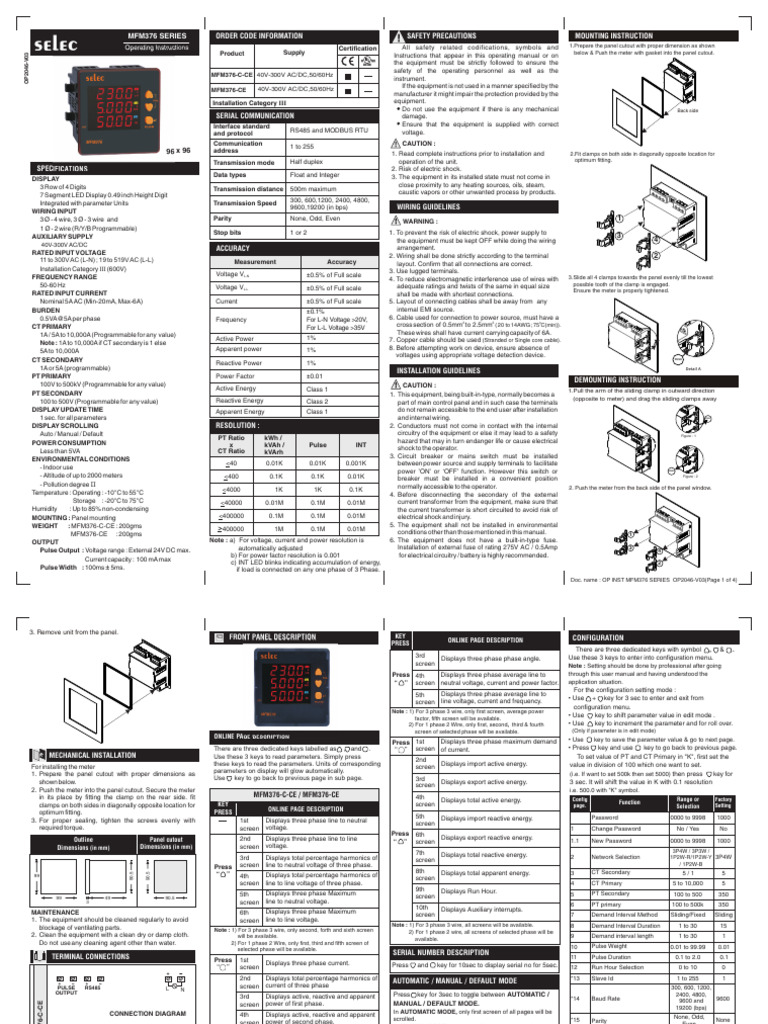 MFM376 Series Operating Manual | PDF | Alternating Current | Electrical ...