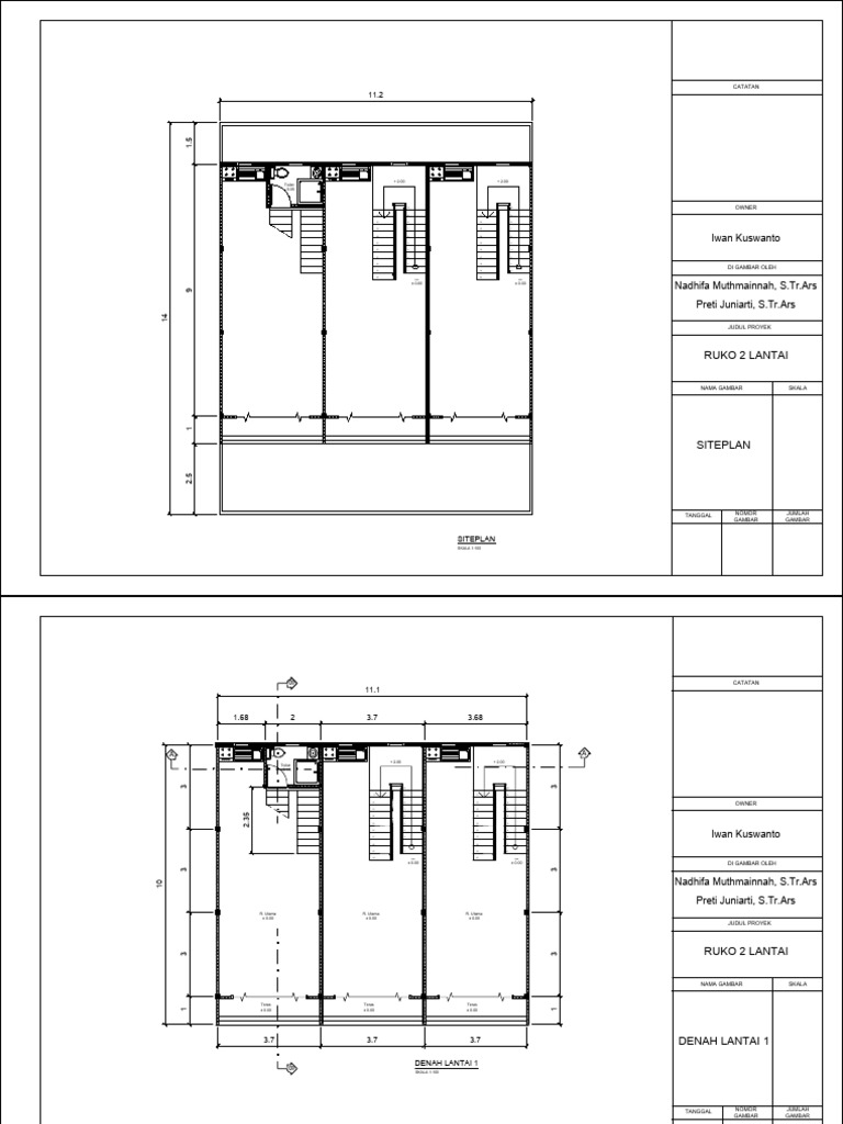 Ruko 2 Lantai: Rencana Arsitektur | PDF