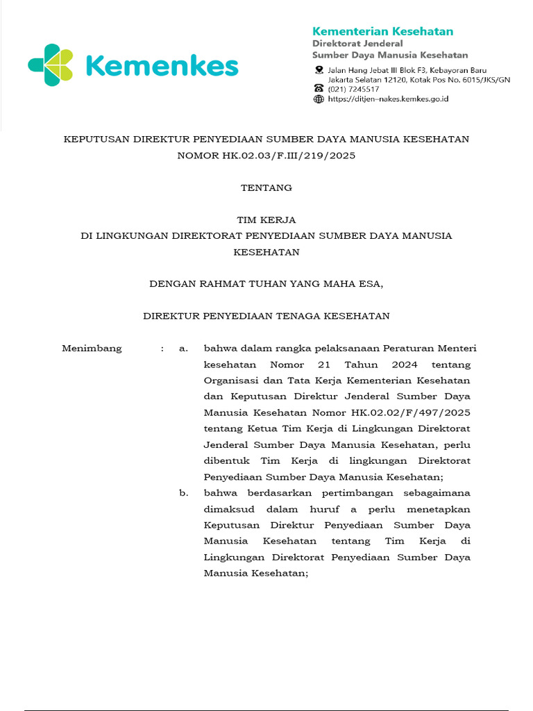 SK Tim Kerja SDM Kesehatan 2025 | PDF