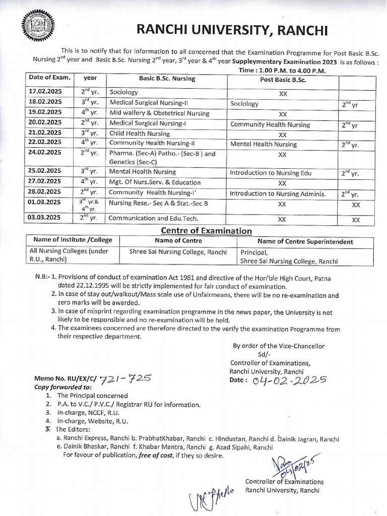 NoticeExamination Programme For Post Basic B.sc. Nursing 2nd Year and ...