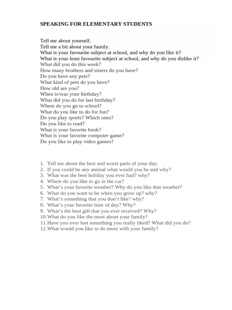 SPEAKING FOR ELEMENTARY STUDENTS | PDF