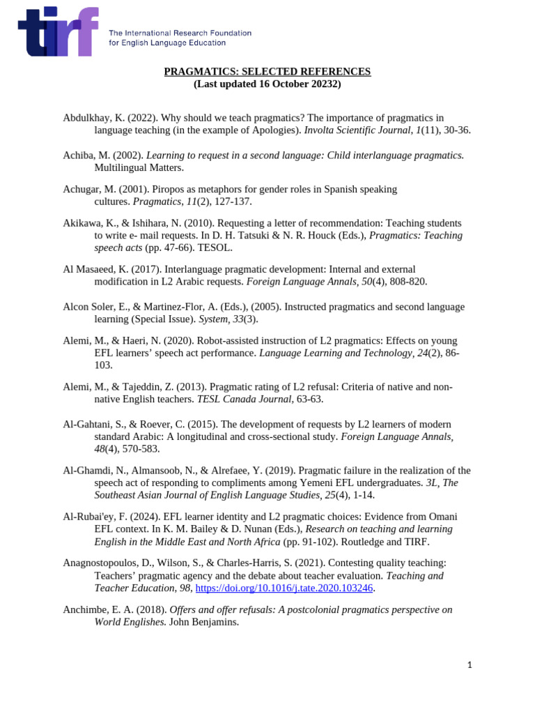 Pragmatics References for Language Teaching | PDF | English As A Second ...