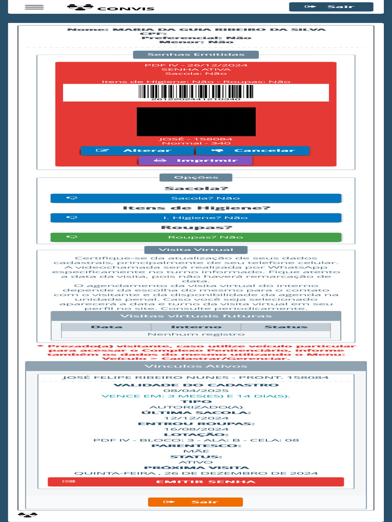 Senhas para Visitas Virtuais 2024 | PDF