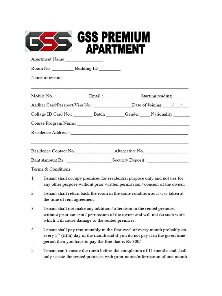 Tenant Agreement for Apartment Rental | PDF | Sink