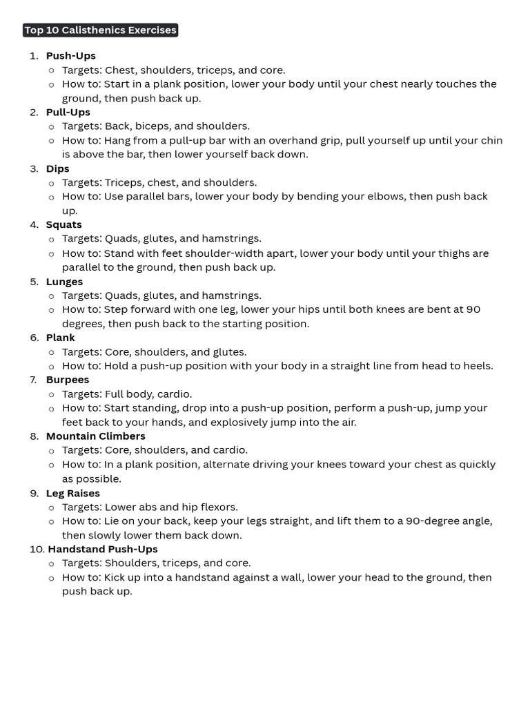 Calisthenics for Fitness Enthusiasts | PDF